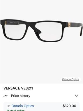 Versace Black and Gold Rectangular Optical Glasses